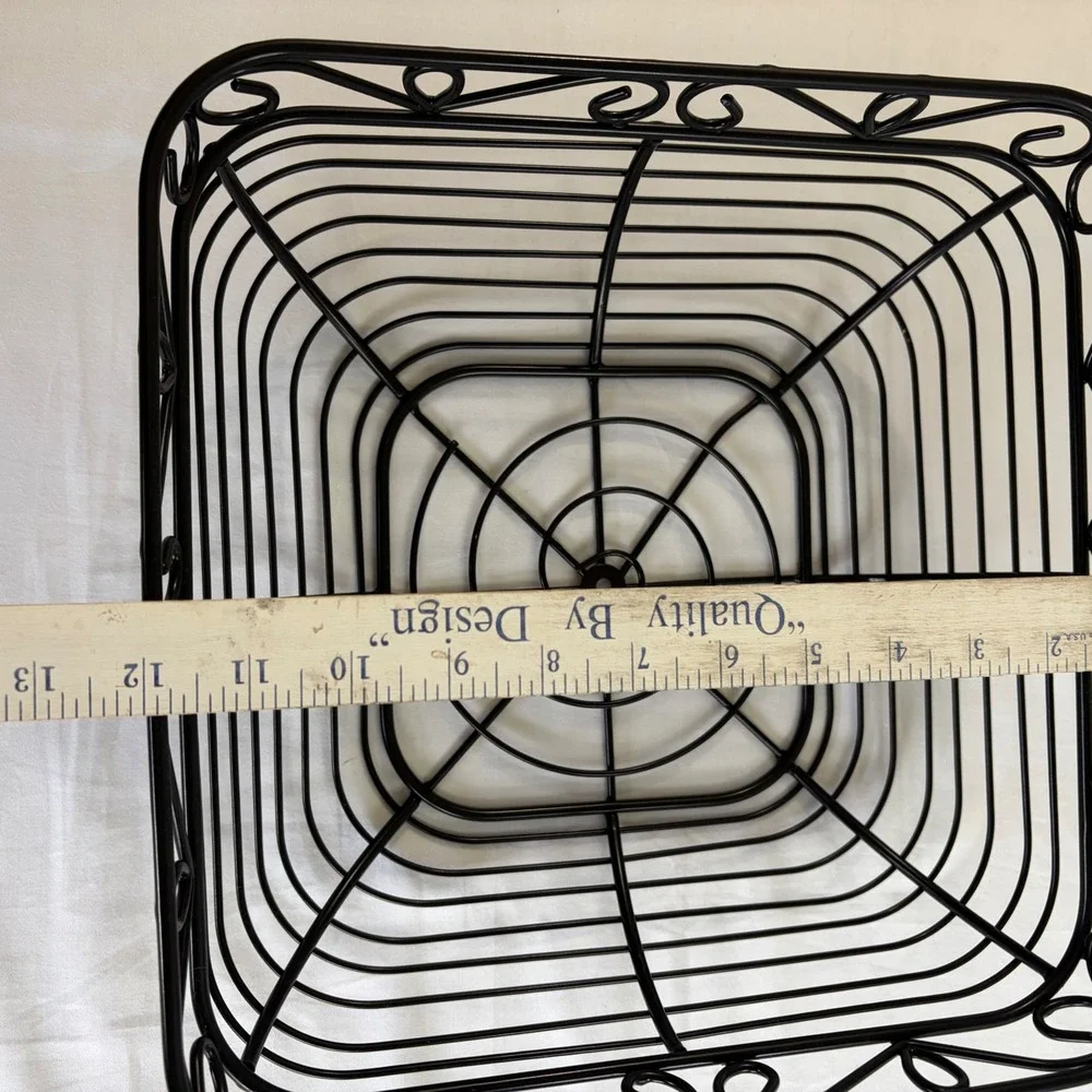 Black Metal Retro‎ Square Basket Scrollwork Decorative Fruit Storage 10x10x4.5